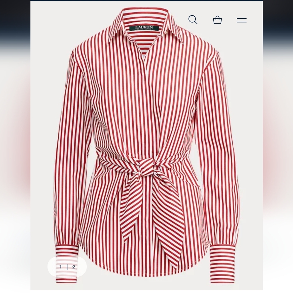 Lauren Ralph Lauren Striped Tie-Front Cotton Shirt SP